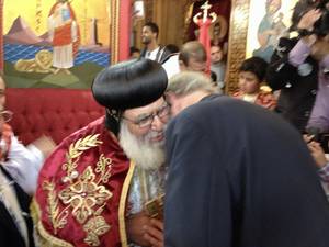 Photo: Bishop Schirrmacher congratulates Bishop Michael El Baramousy during his episcopal ordination in Germany on June 30, 2013 © BQ/Schirrmacher