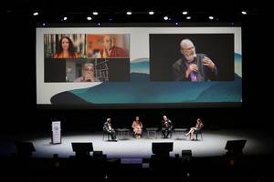 Photo: Cardinal Peter Turkson, Olga Letykai Csonka, Thomas Schirrmacher and Grethel Aguilar during the panel discussion Â© WEA/Esther Schirrmacher