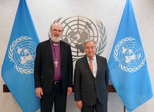 Photo: WEA Secretary General Bishop Dr Thomas Schirrmacher (left) with UN Secretary General Mr António Guterres at the UN headquarters in New York © WEA